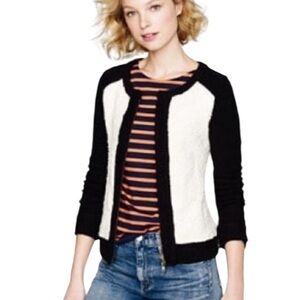 J. Crew Black & Cream Boucle Colorblock Zip Front Jacket - M